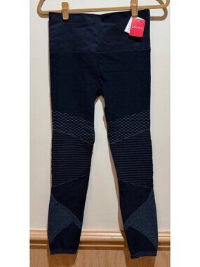 Spanx Active Textured Navy High-Waist Compression Leggings L Nylon Blend ~ NWT